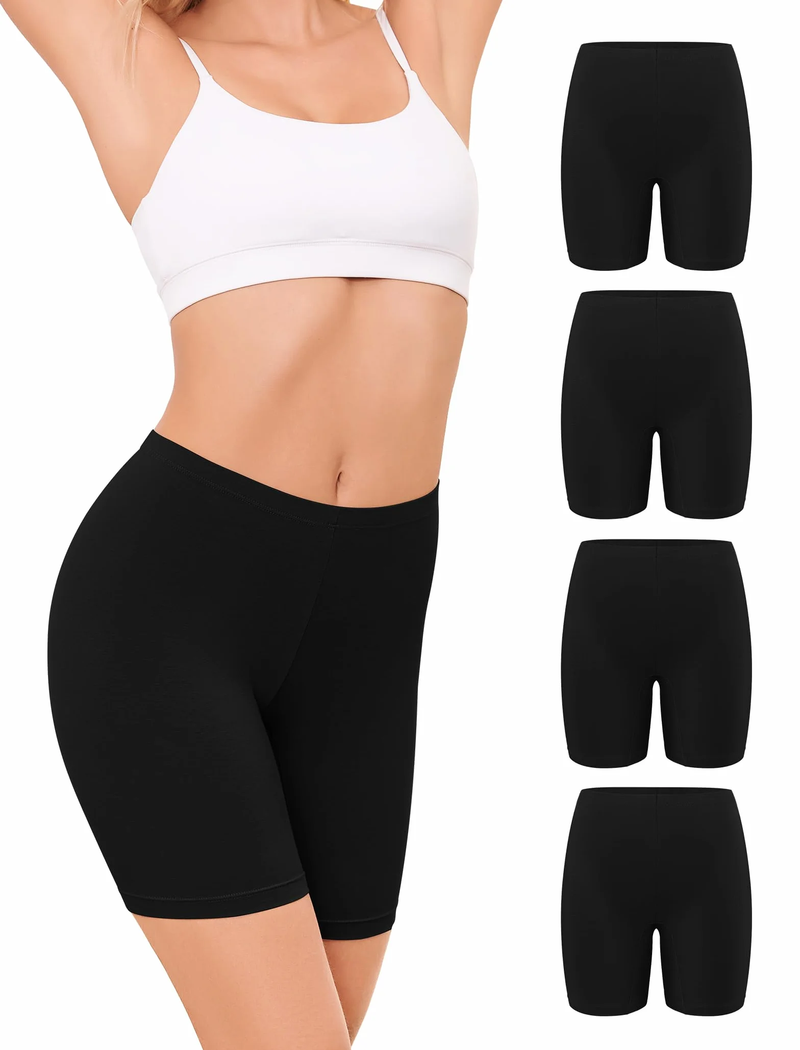 VOENXE Bragas Pantalon Mujer Algodon,Leggings Cortos Antirozaduras,Boxer para Mujer, Mallas Cortas Deporte,EláStico Shorts Debajo La Falda,Pantalones para Yoga y Ejercicio Pack de 4