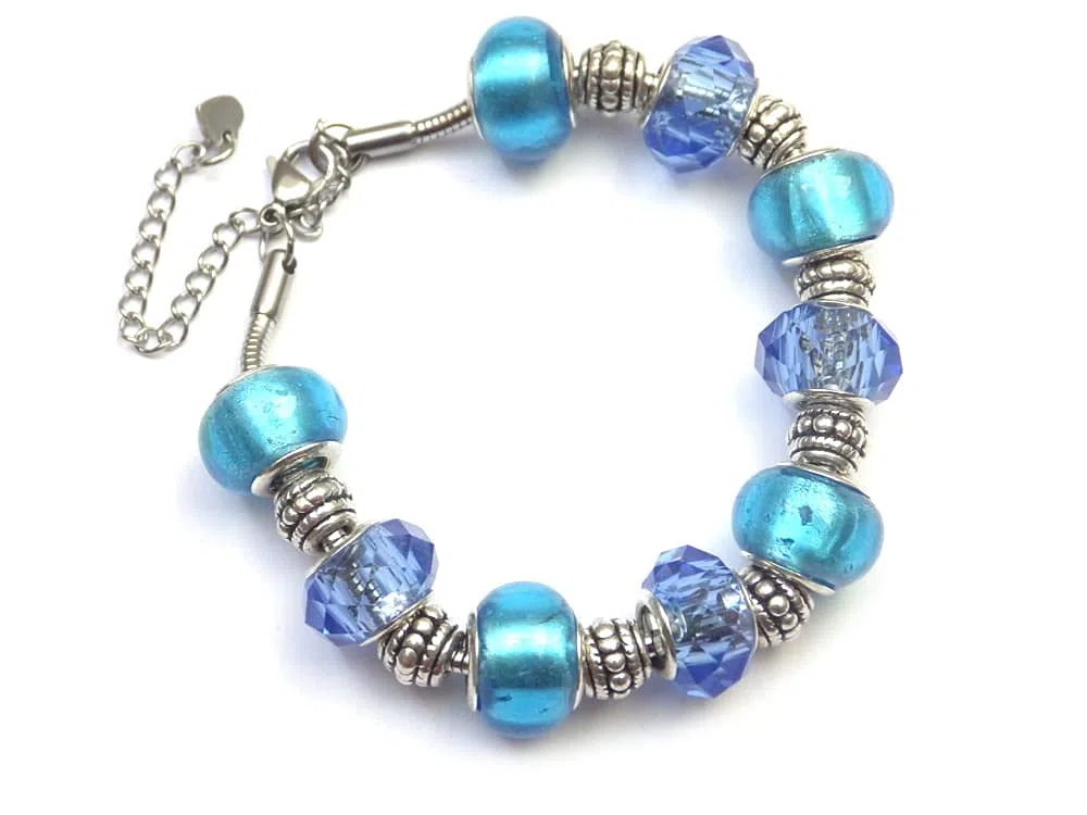 Pulsera Thurcolas Charms para mujer modelo Manhattan acero inoxidable con cuentas de vidrio azul