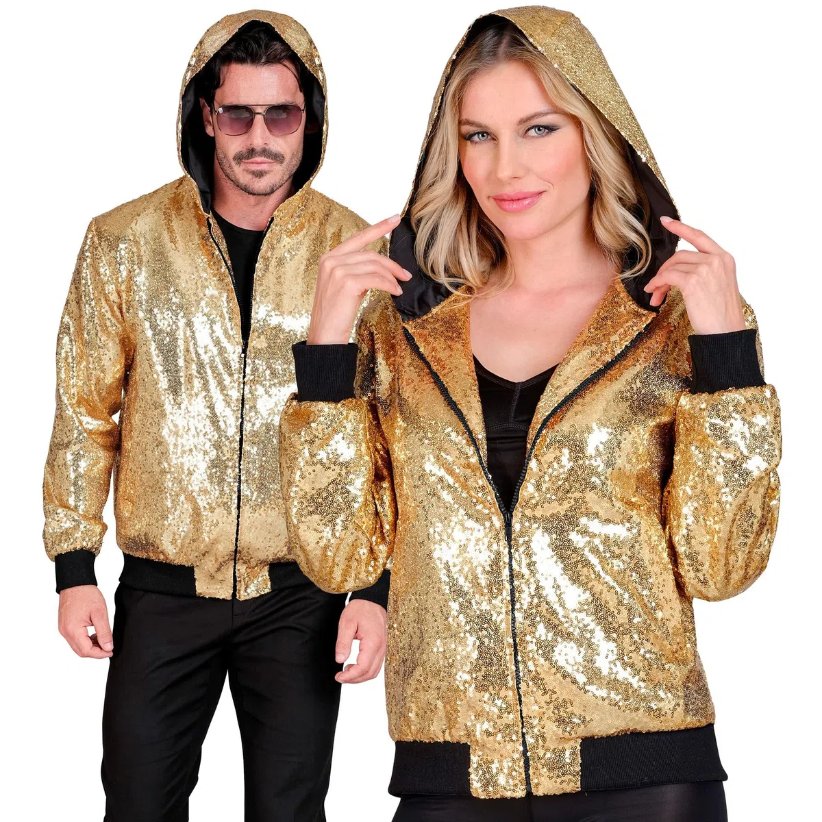 W WIDMANN MILANO Party Fashion - Chaqueta de fiesta con capucha, chaqueta de lentejuelas, traje de fiesta, disco