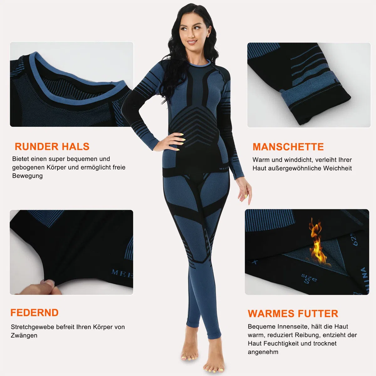 MEETYOO Conjunto de Ropa Interior para Mujer, con Capas Base de Forro Polar, Conjunto de Leggings Largos, Suave, Transpirable, de Secado rápido, Ropa Interior de esquí para Correr, esquí, Yoga