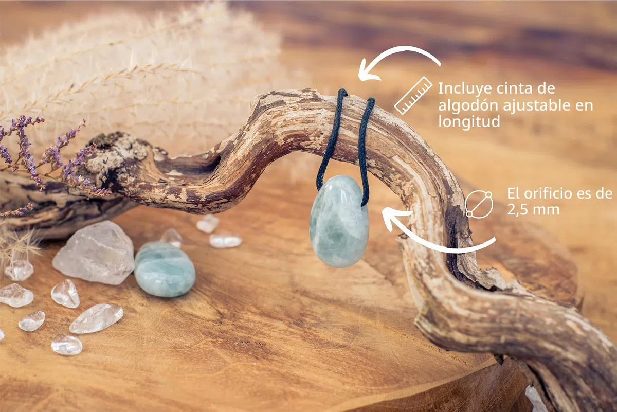 Lebensquelle Plus Colgante de gota de aguamarina | colgante de piedra tamboreada perforada con cinta de algodón | colgante de piedras preciosas de, Piedra semipreciosa, Aguamarina