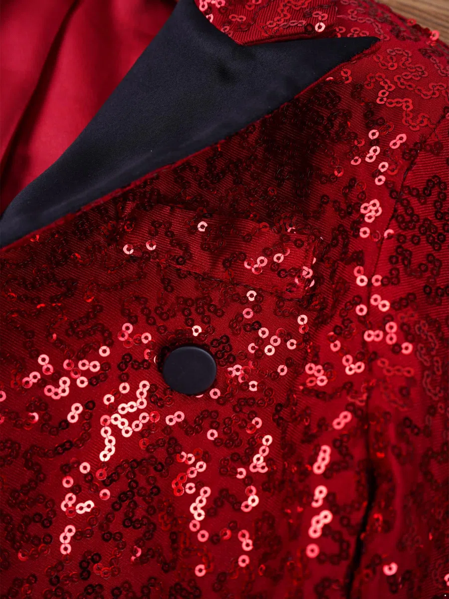 Hedmy Chaqueta Brillante de Fiesta para Niños Blazer Lentejuelas de Esmoquin con Solapa y Botones Cruzados Chaqueta de Mago 5-14 Años borgoña 5-6 años
