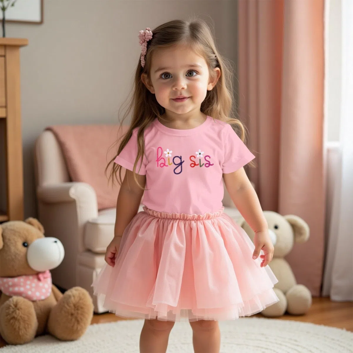 Big Sister Shirt Baby Anuncio para Niñas Camiseta con Bordado Big Sis Niño Promocionado A Gran Hermana Camiseta Verano Manga Corta Camisetas Lindas Bordadas Algodón Top