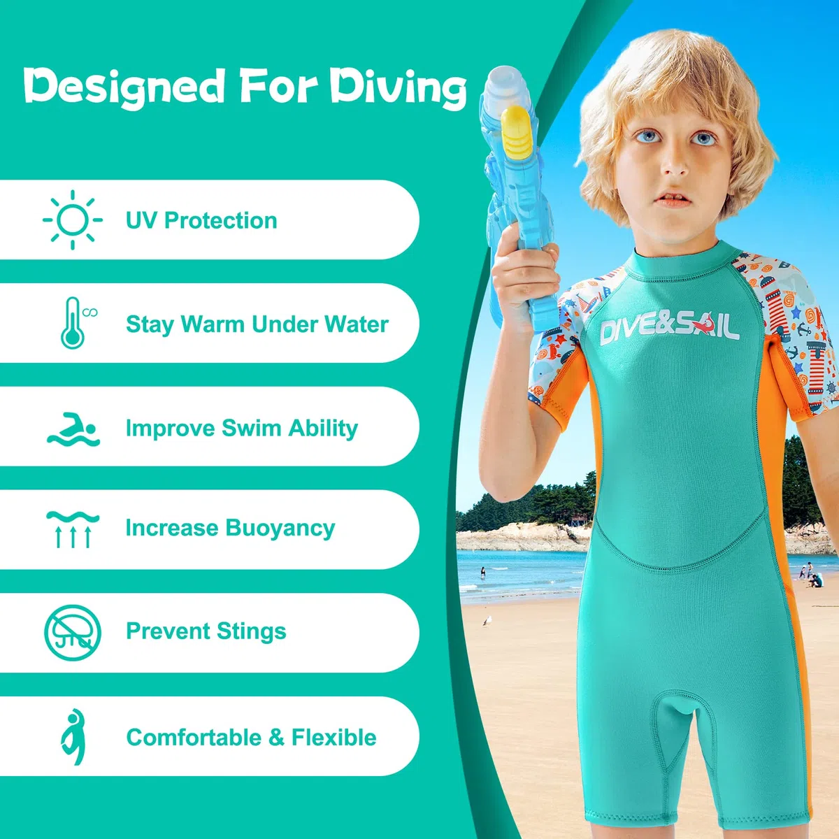JONRRYIN Traje de Neopreno para Niños Traje de Baño de Buceo Térmico de Neopreno Corto, 2,5mm Una Pieza Trajes de Neopreno para Deportes Acuáticos Surf Natación Buceo (Verde, M)