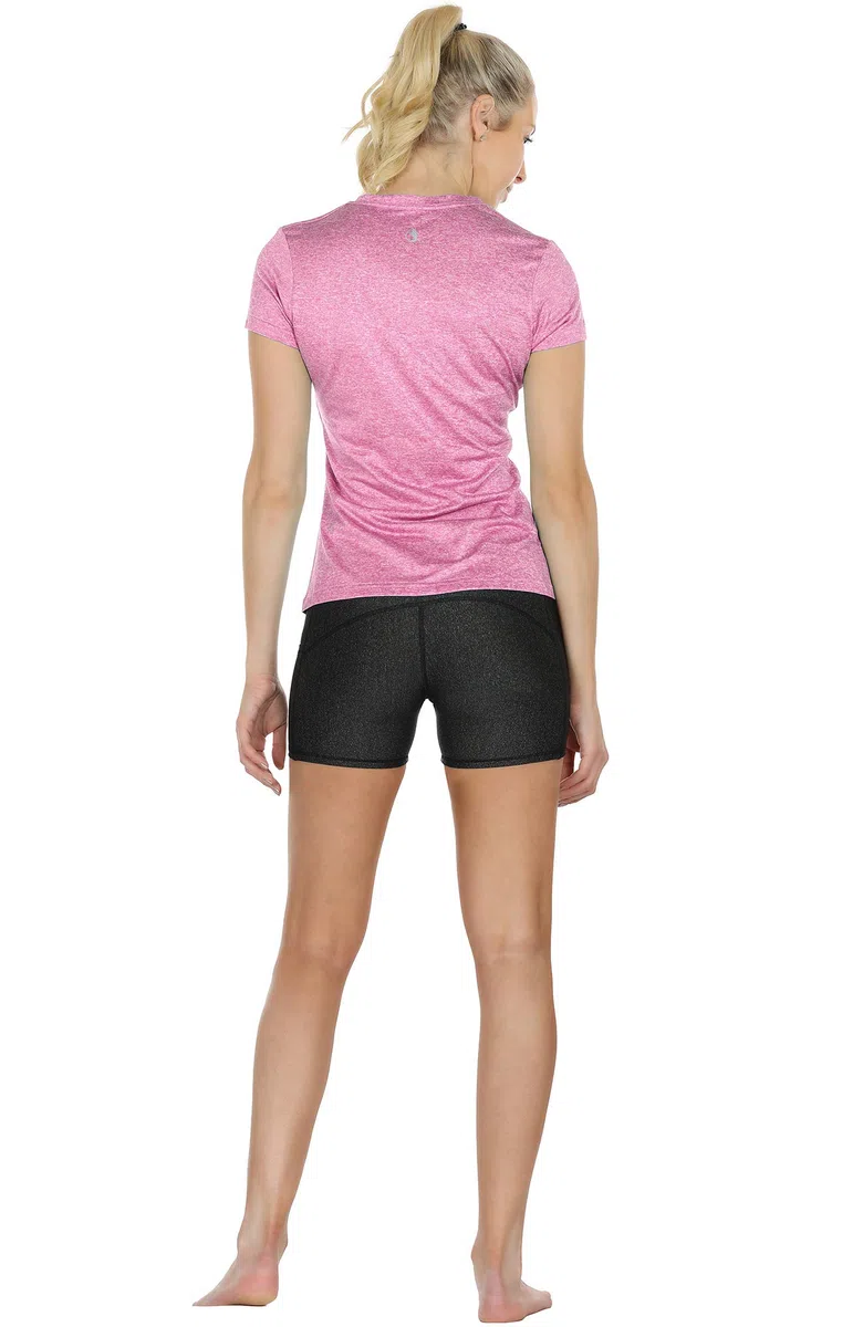 icyzone Camiseta de Deportiva de Manga Corta para Mujer, Pack de 3