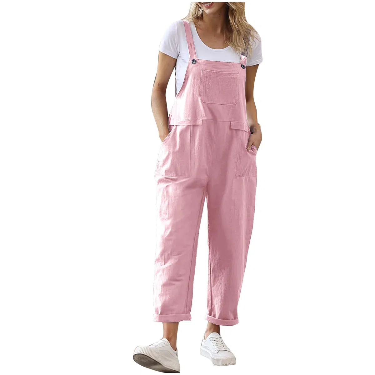 Jumpsuits Mujer Sin Mangas, Casual Holgado y Tirantes Spaghetti, Pantalones Largos Sueltos y Elásticos con Bolsillos 2024 Peto Mujer