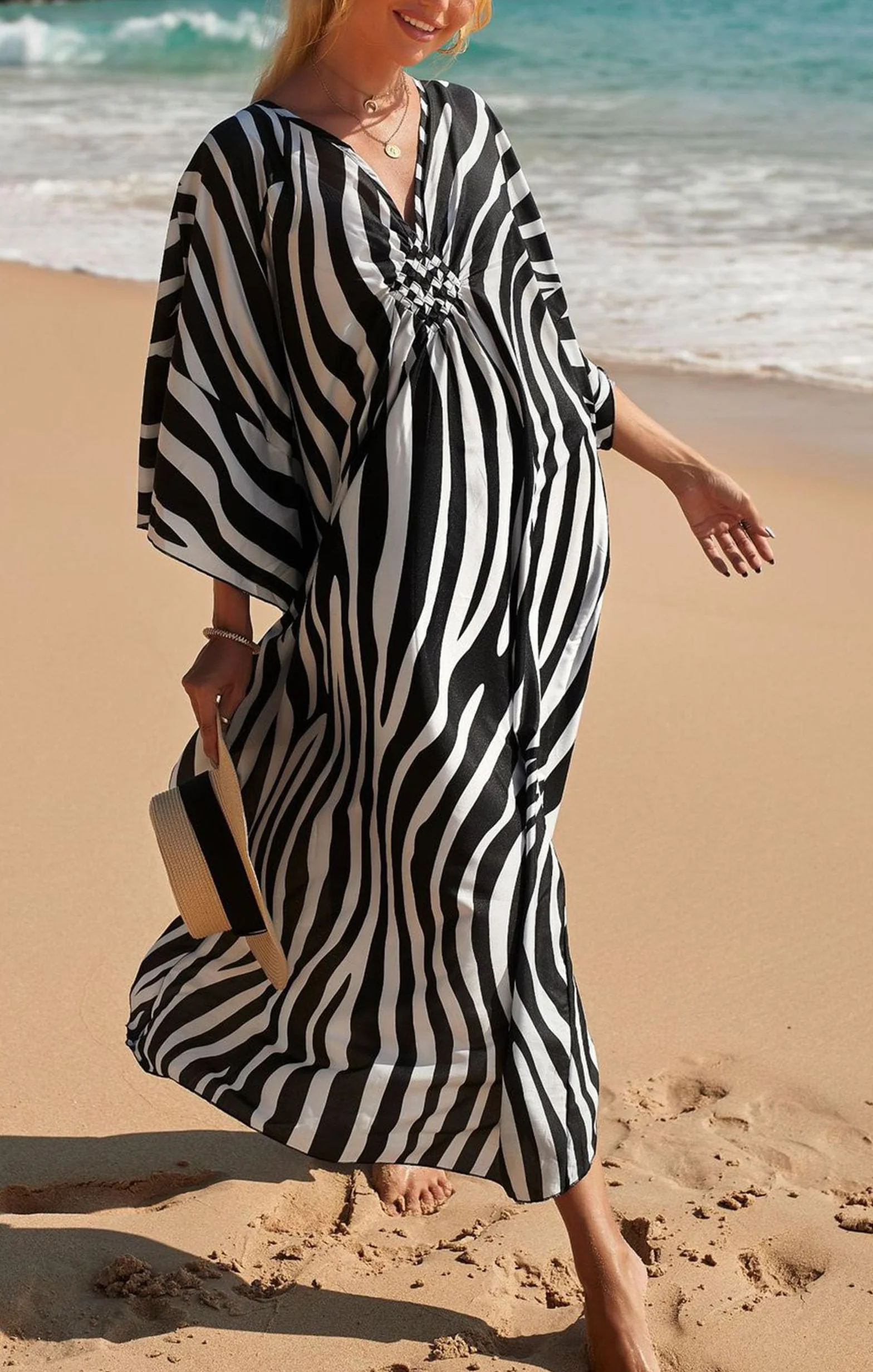 Baynetin Kaftan Vestido Largo de Playa, Bohemian Loungewear Kimono Floral Bohemio Traje de Baño Cover Ups Gran Tamaño