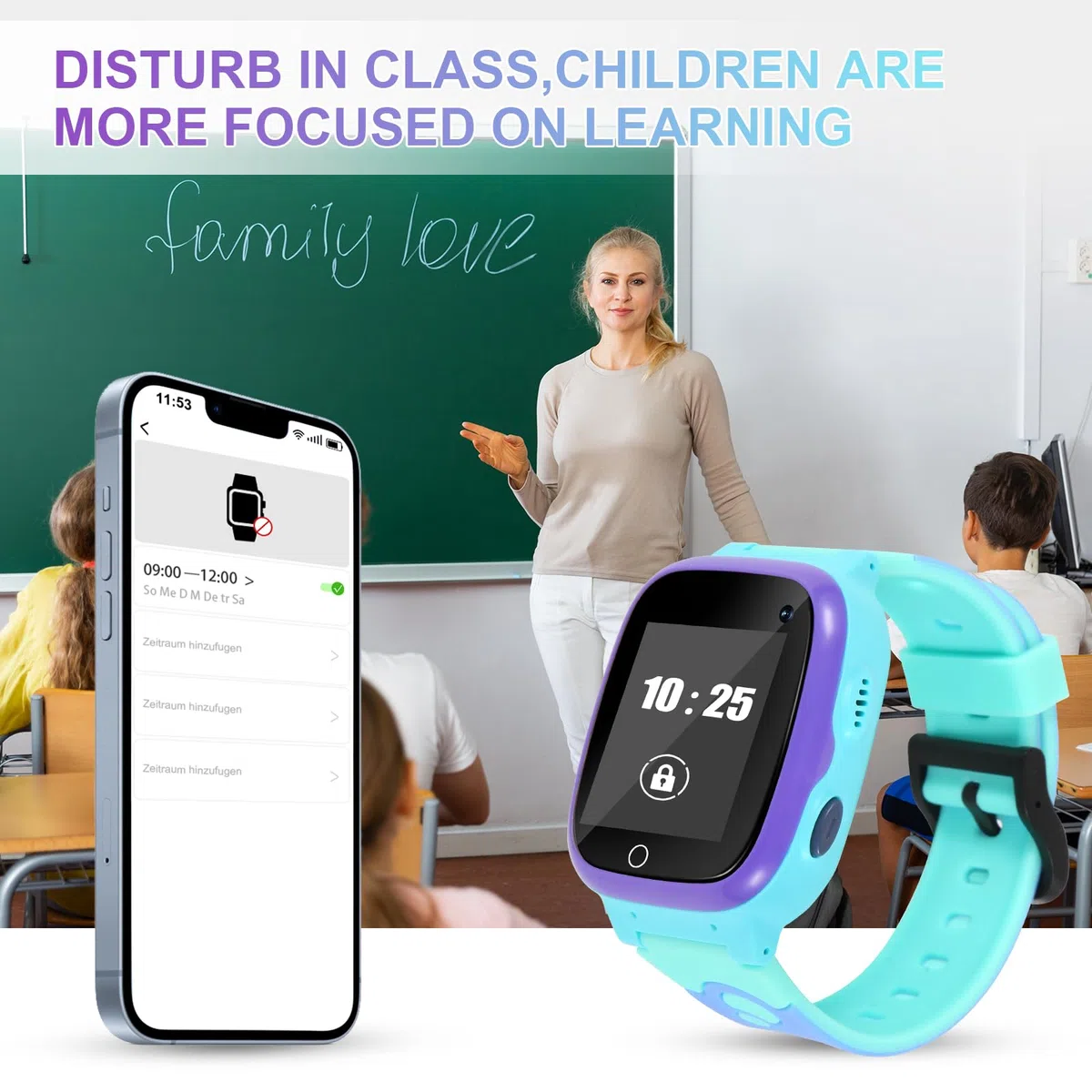 Rastreador lbs de Reloj Inteligente para niños, SOS Juego matemático Llama a la Cámara Pantalla táctil Alarma (Azul)