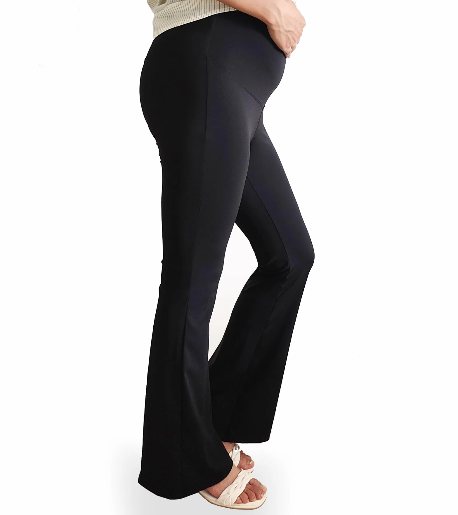 Premamá Pantalones, Leggings de Maternidad sobre el Vientre Mujer,Cintura Alta Acampanados Pantalones de Yoga