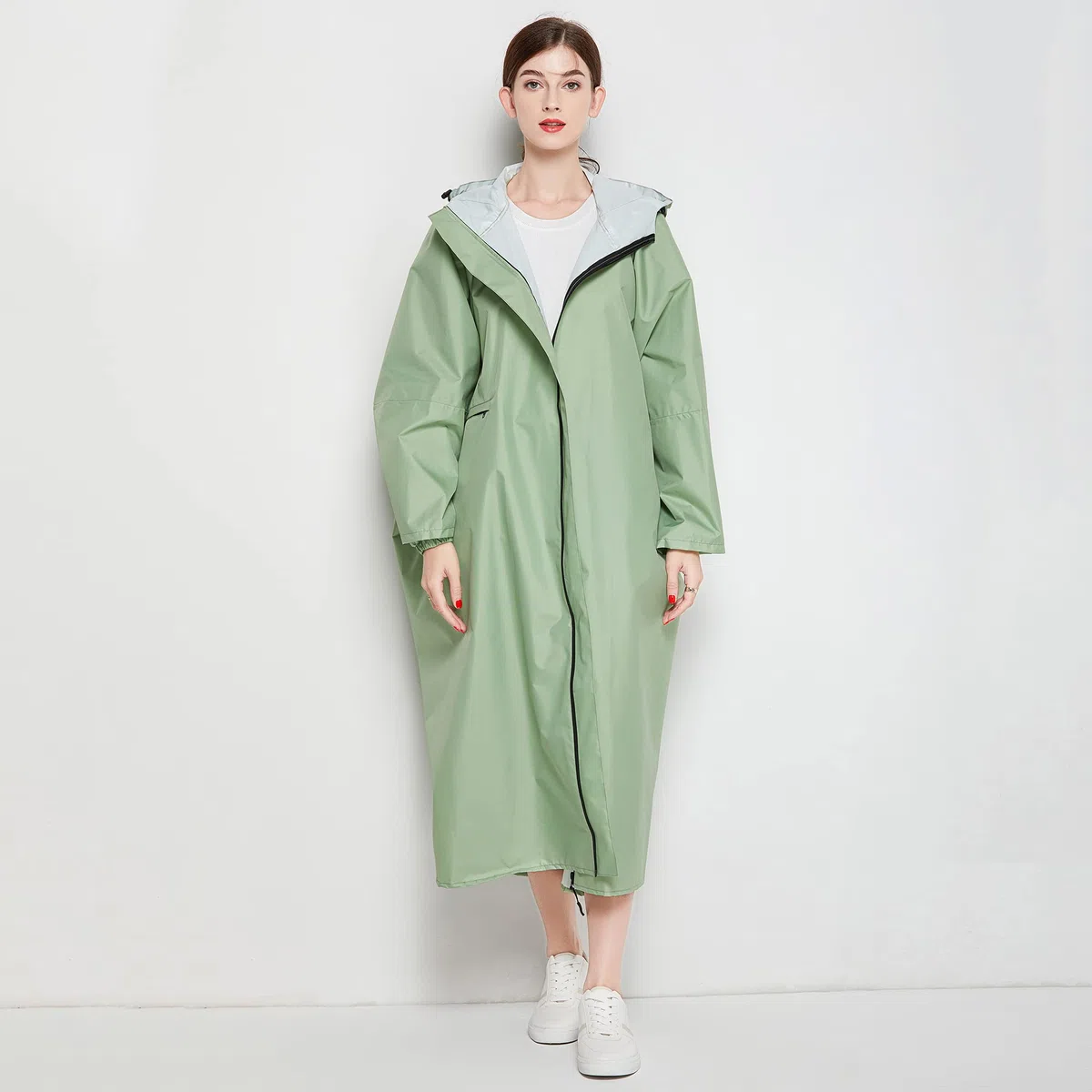 Chubasquero Largo para Mujer, Impermeable Ligero con Capucha para Bicicleta y Ciclismo
