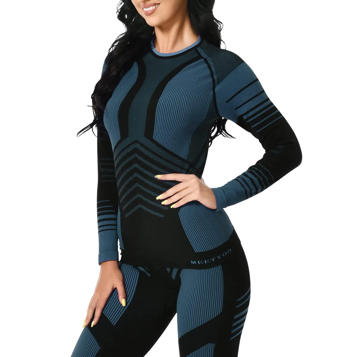 MEETYOO Conjunto de Ropa Interior para Mujer, con Capas Base de Forro Polar, Conjunto de Leggings Largos, Suave, Transpirable, de Secado rápido, Ropa Interior de esquí para Correr, esquí, Yoga