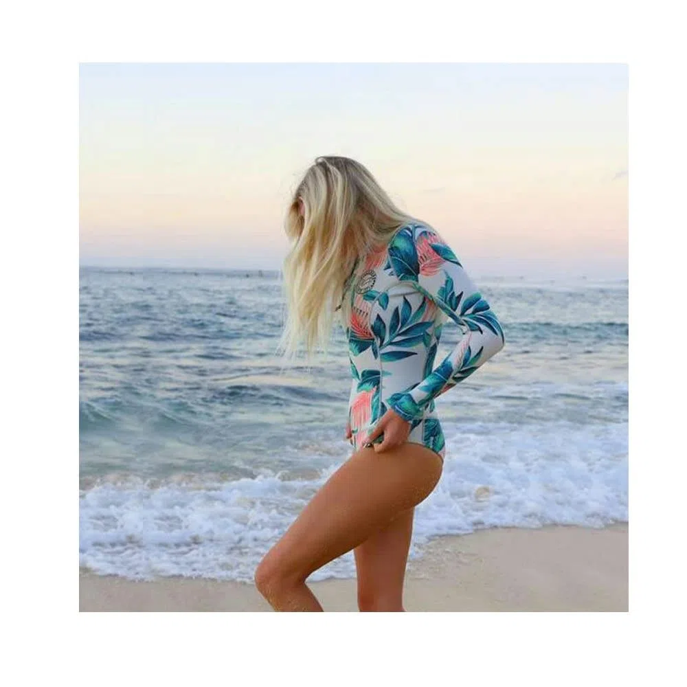 Ropa de Surf con Cremallera para Mujer Traje de Baño de Manga Larga Protectores contra Erupciones Recreativas de Una Pieza Traje de Baño