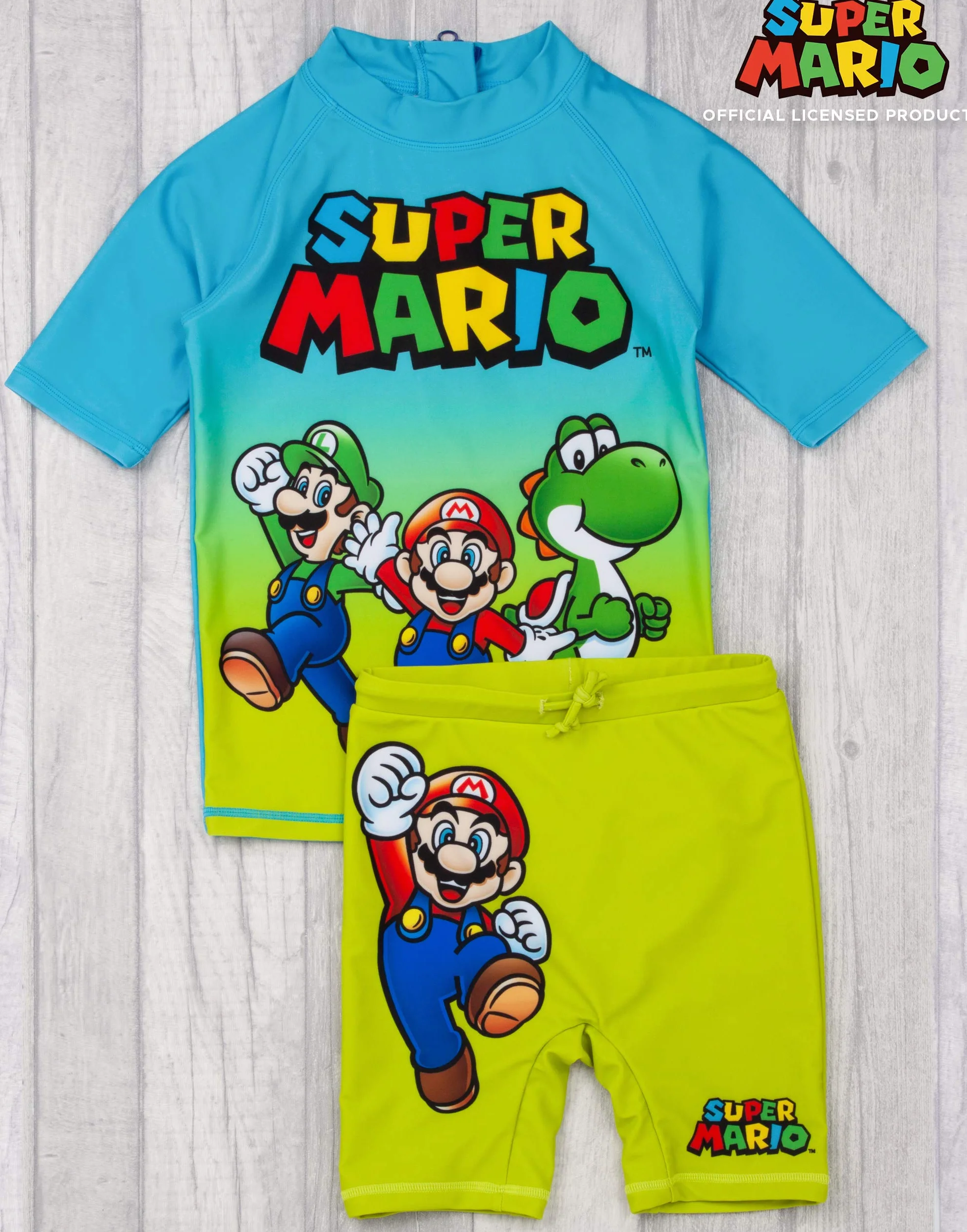 Super Mario Traje de baño Boys UV50 Sol Safe Dos Piezas Top & Shorts Disfraz