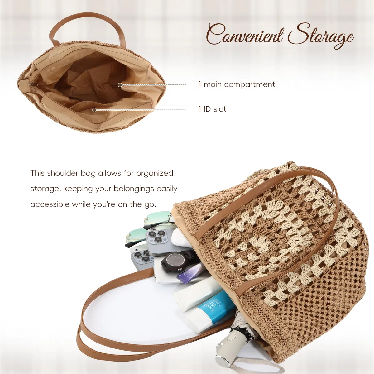 SUKUTU Bolso Hobo de paja para Mujer Bolso de Hombro Grande tejido a mano Bolso de playa para Vacaciones de verano