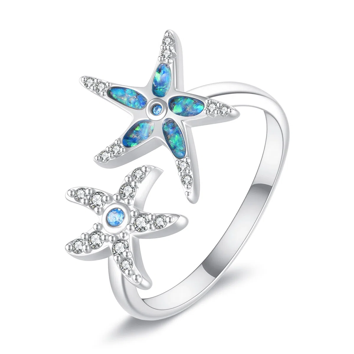 KZX Anillo de plata de ley 925 con apertura ajustable, diseño de estrella de mar, loto, tortuga marina, libélula, búho, joyería de animales, regalos para mujer, One Size, Plata de ley, Sin piedra